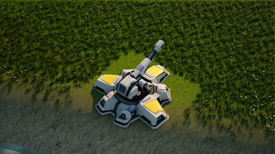 Moonveil Artillery battery standing in Hearthland, viewed from above at a three-quarter angle