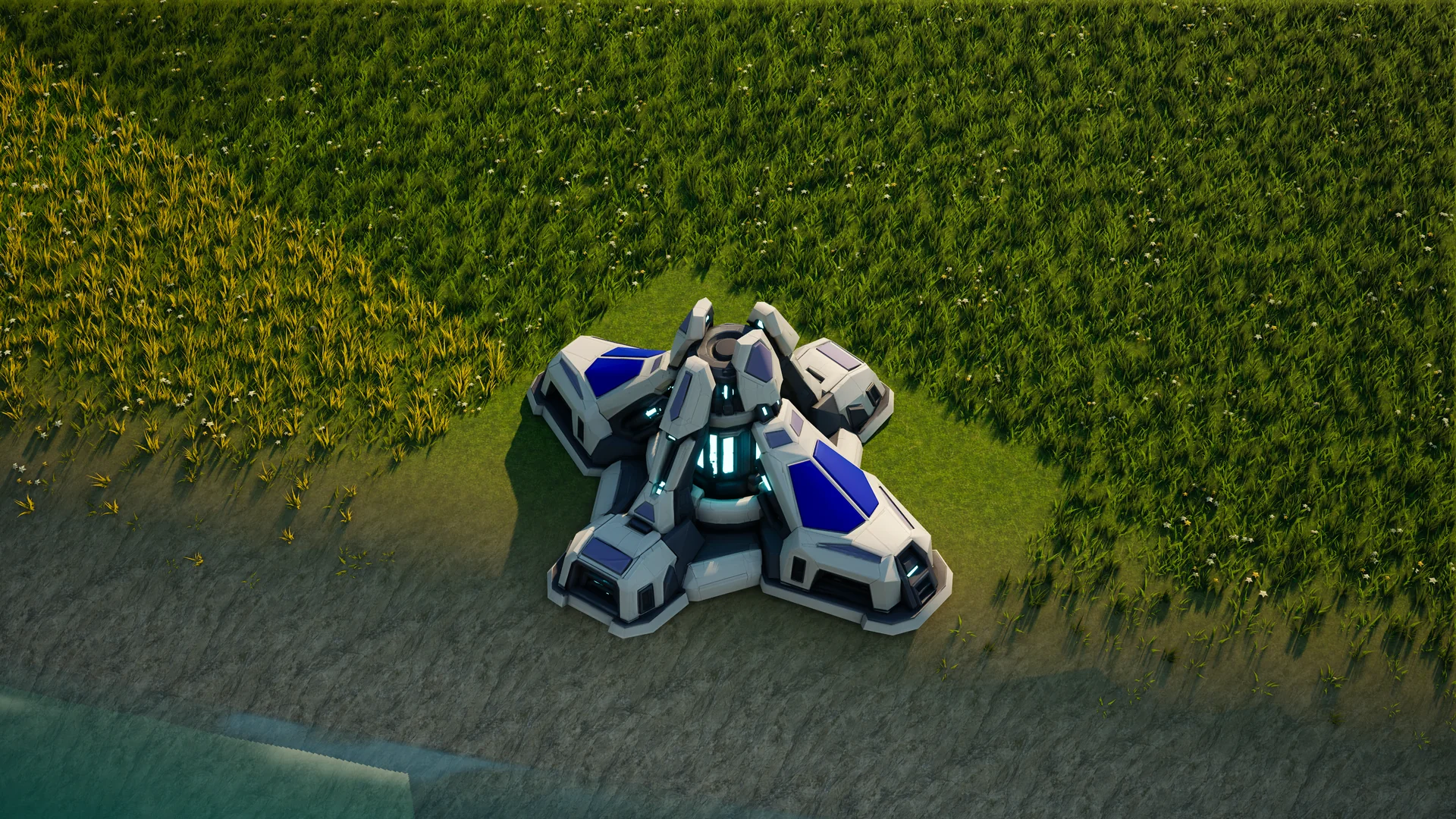 Moonveil Matter extractor standing in Hearthland, viewed from above at a three-quarter angle