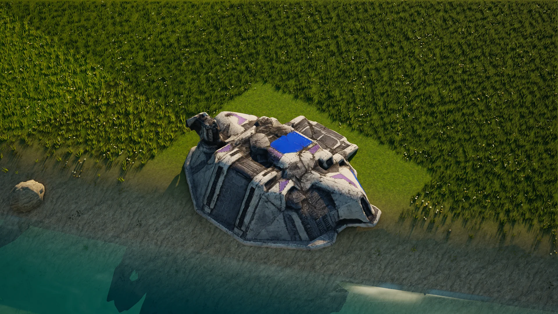 Destroyed Moonveil Air factory, with collapsed armour and machinery