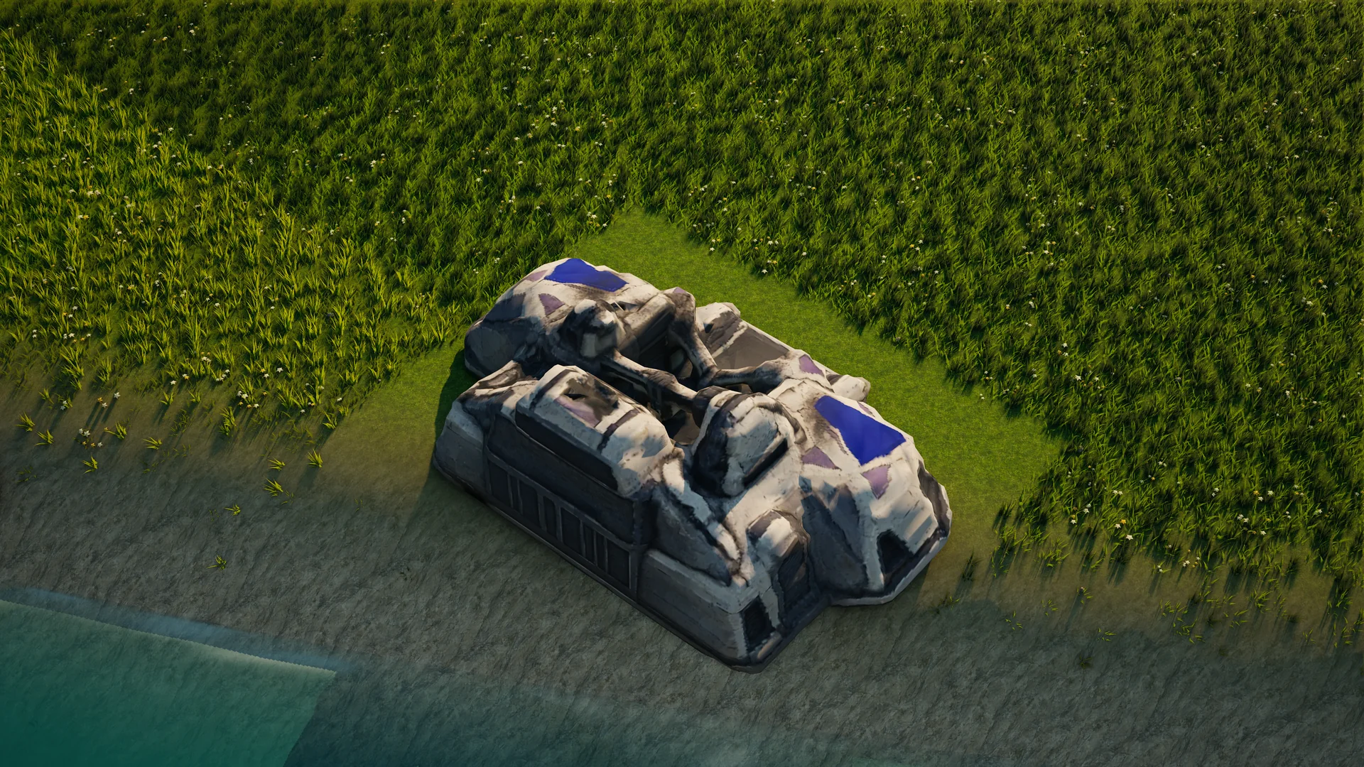 Destroyed Moonveil Ground factory, with collapsed armour and machinery