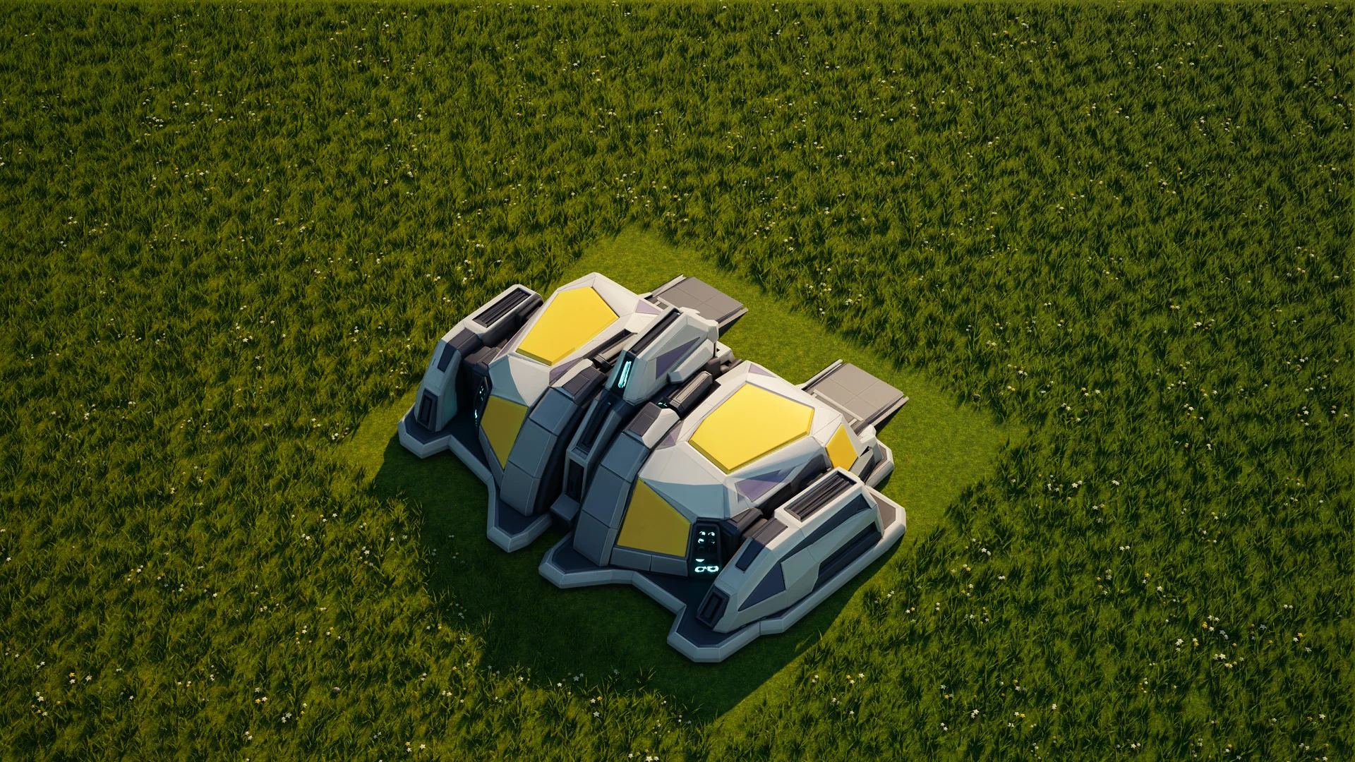 Moonveil Ground factory standing in Hearthland, viewed from above at a three-quarter angle