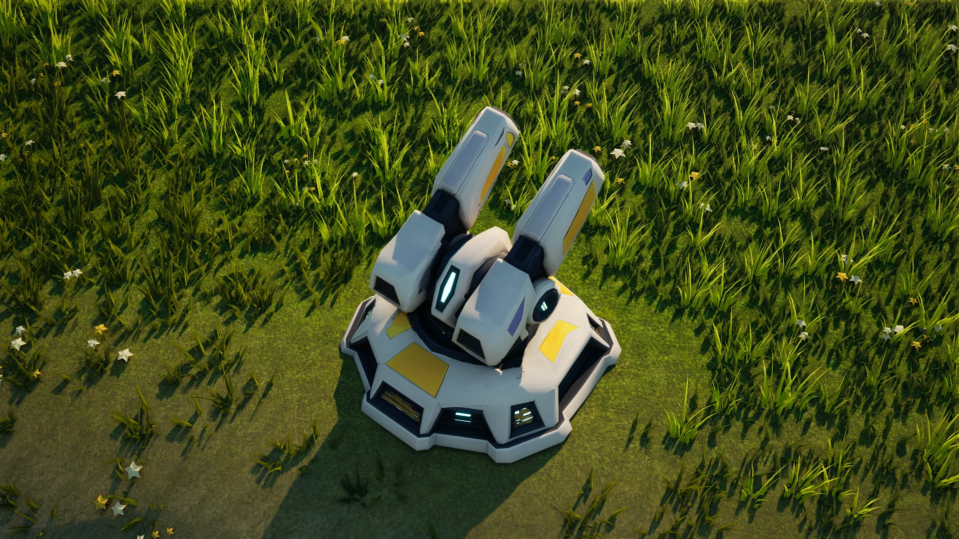 Moonveil Anti-air turret standing in Hearthland, viewed from above at a three-quarter angle