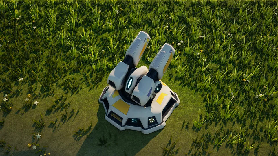 Moonveil Anti-air turret standing in Hearthland, viewed from above at a three-quarter angle