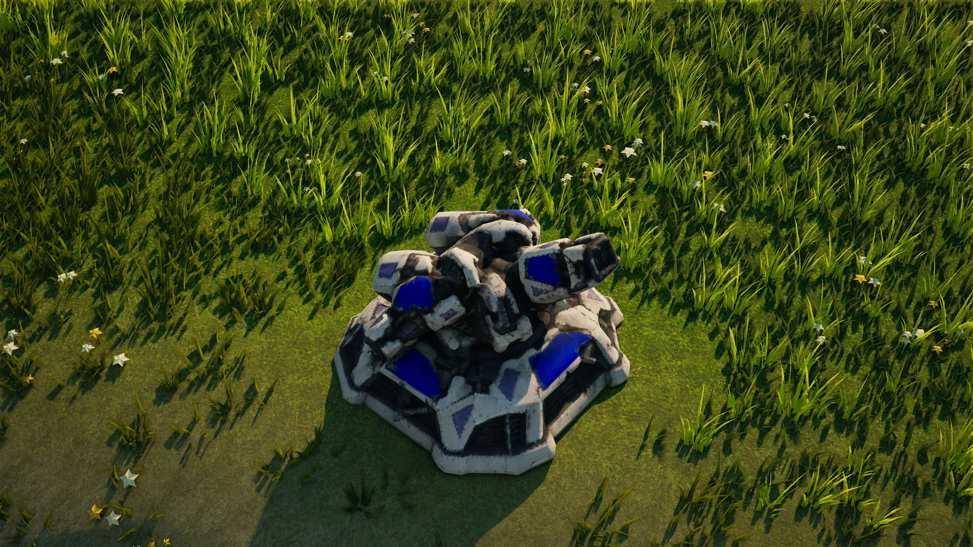 Destroyed Moonveil Anti-air turret, with collapsed armour and machinery