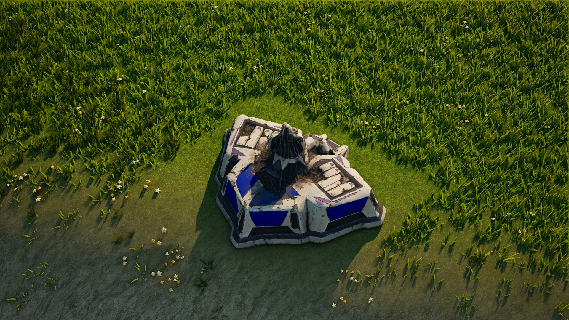 Destroyed Moonveil Missile interceptor, with collapsed armour and machinery