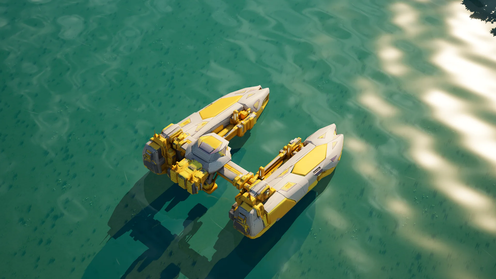 Moonveil Naval yard standing in Hearthland, viewed from above at a three-quarter angle