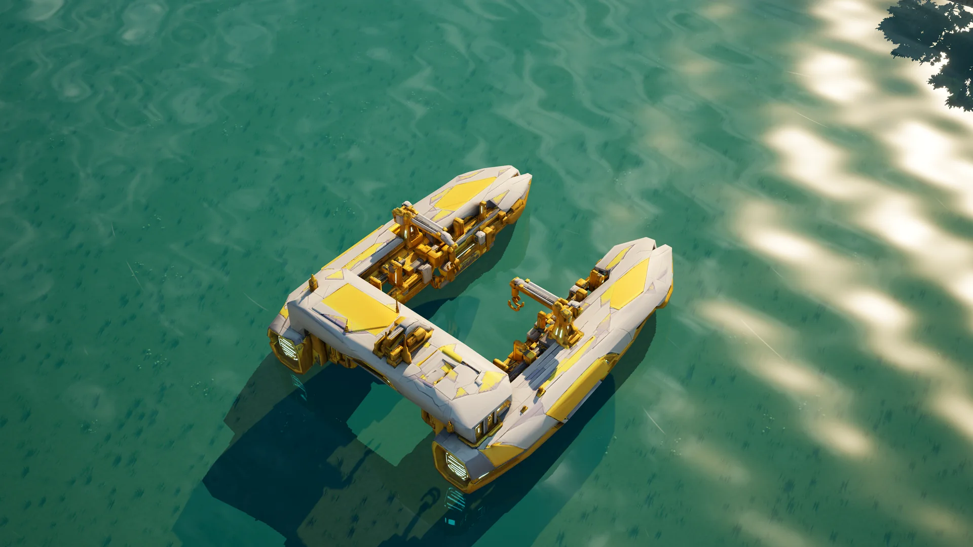 Moonveil Naval yard standing in Hearthland, viewed from above at a three-quarter angle