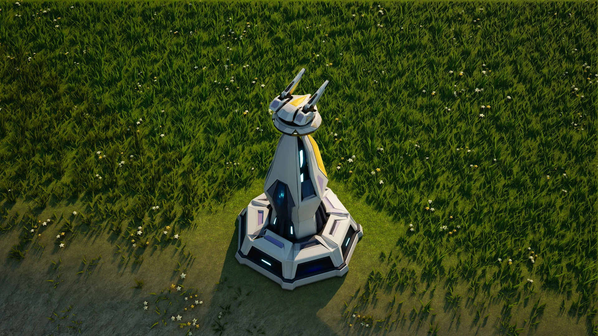 Moonveil Petal standing in Hearthland, viewed from above at a three-quarter angle