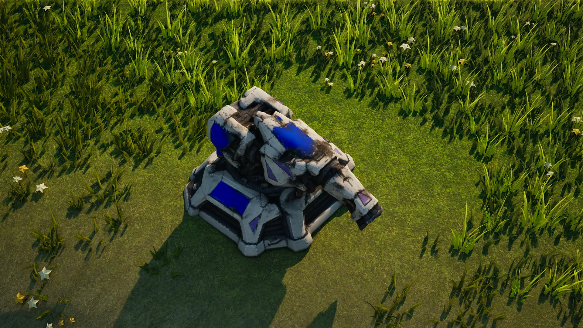 Destroyed Moonveil Point-defense turret, with collapsed armour and machinery