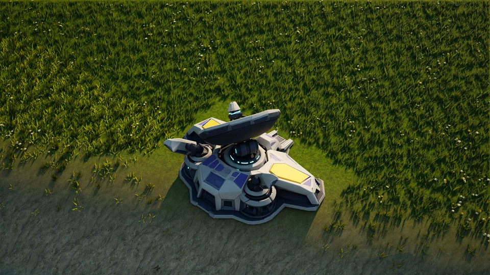 Moonveil Radar standing in Hearthland, viewed from above at a three-quarter angle
