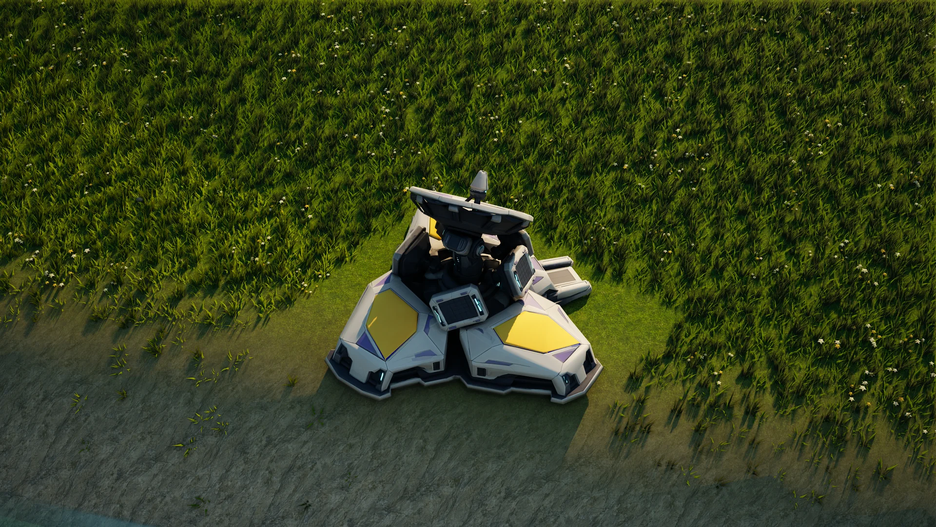 Moonveil Radar standing in Hearthland, viewed from above at a three-quarter angle