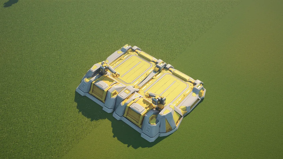 Moonveil Refuelling station standing in Hearthland, viewed from above at a three-quarter angle