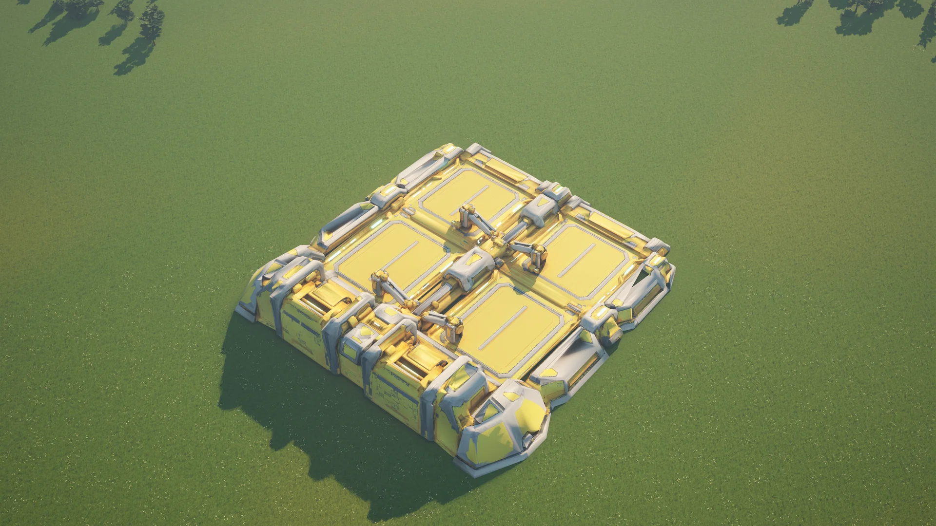 Moonveil Refuelling station standing in Hearthland, viewed from above at a three-quarter angle