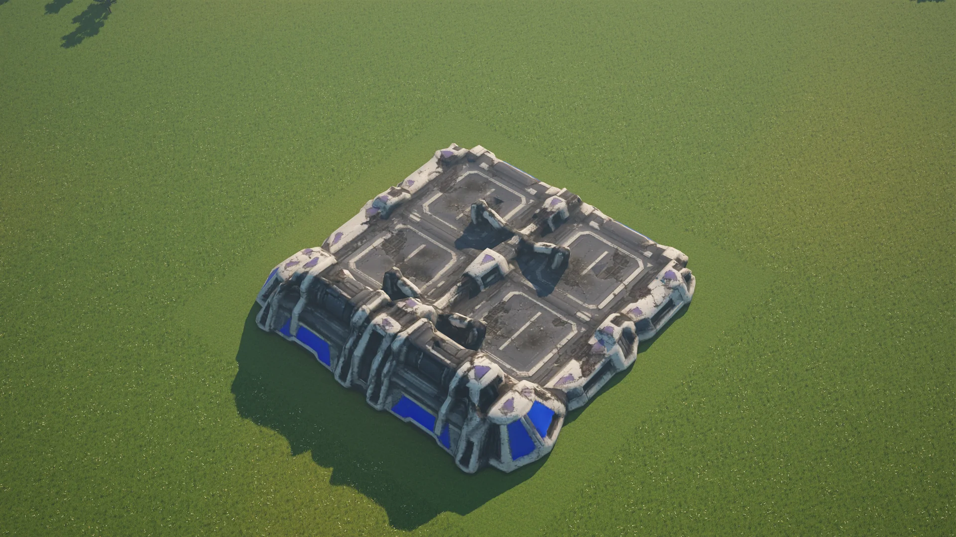 Destroyed Moonveil Refuelling station, with collapsed armour and machinery