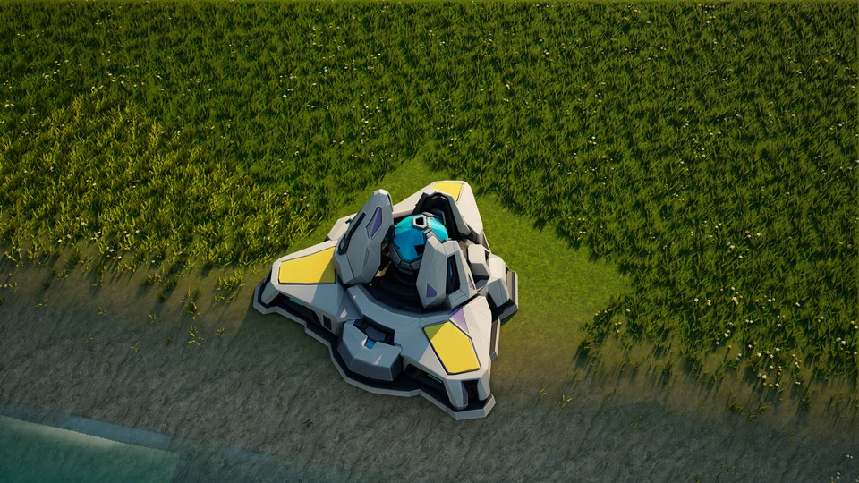 Moonveil Shield generator standing in Hearthland, viewed from above at a three-quarter angle