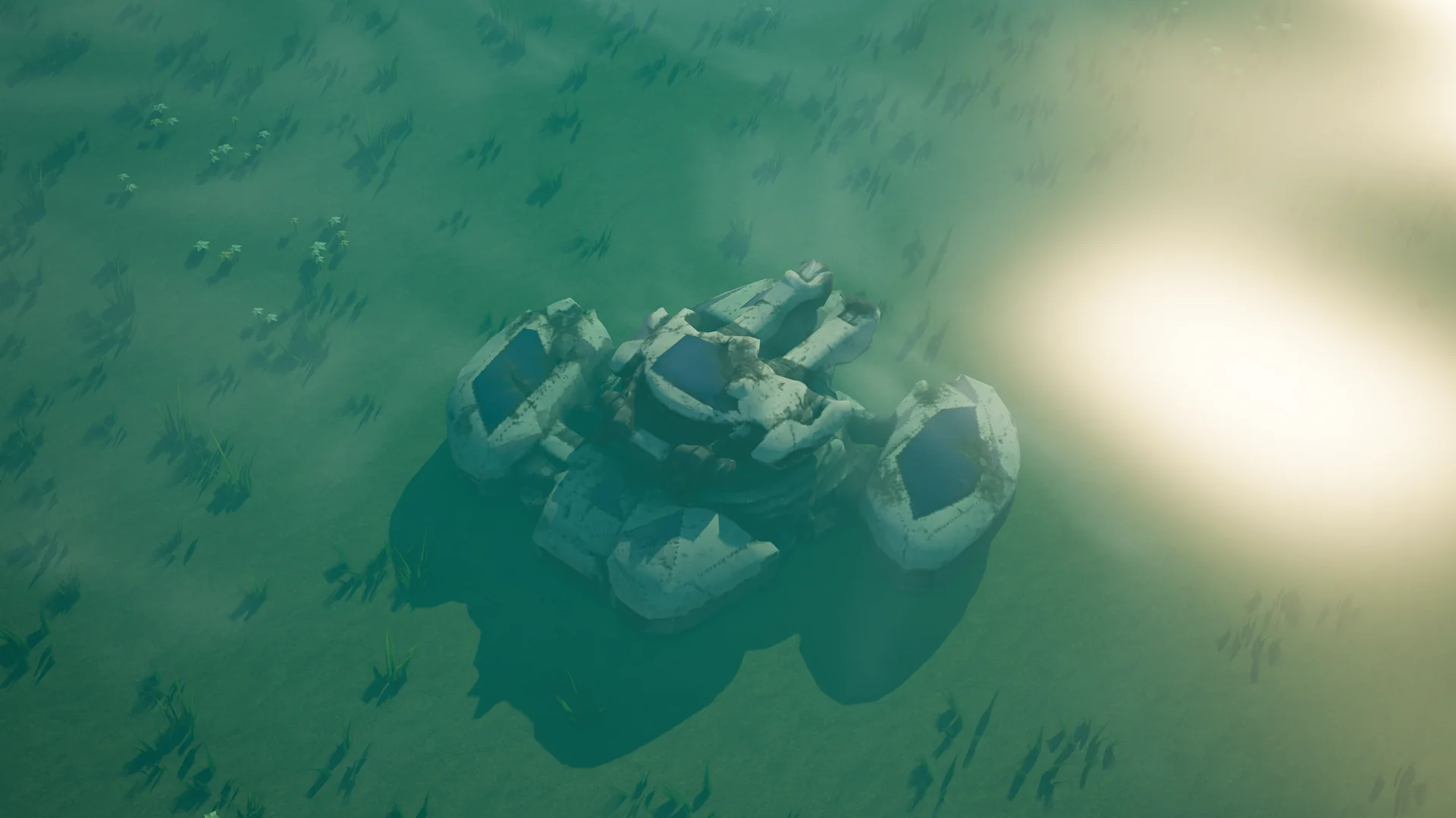 Destroyed Moonveil Water defense, with collapsed armour and machinery