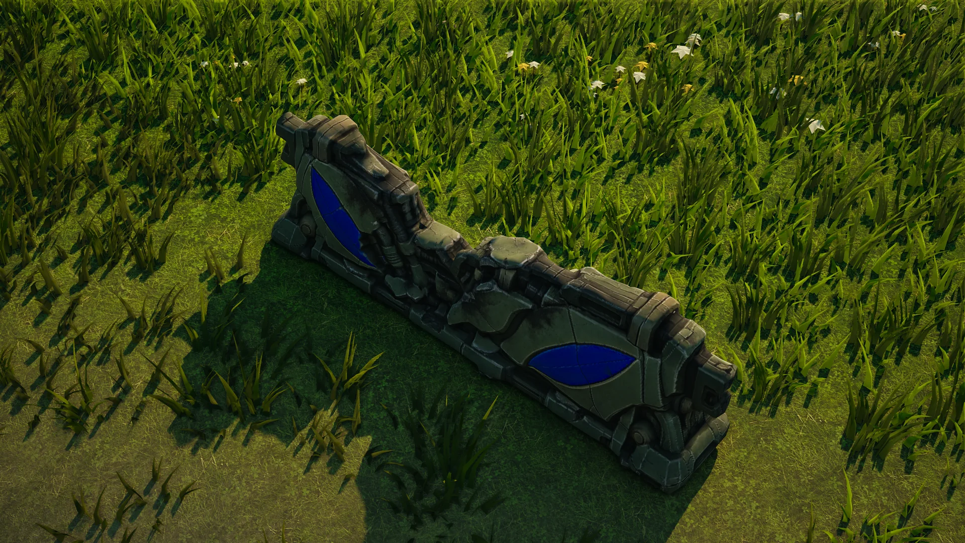 Destroyed Mossglade Barricade, with collapsed armour and machinery