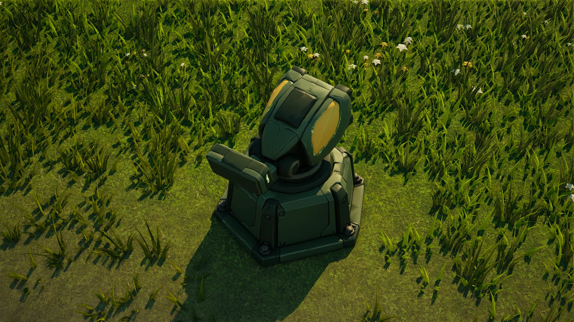Mossglade Drone catcher standing in Hearthland, viewed from above at a three-quarter angle