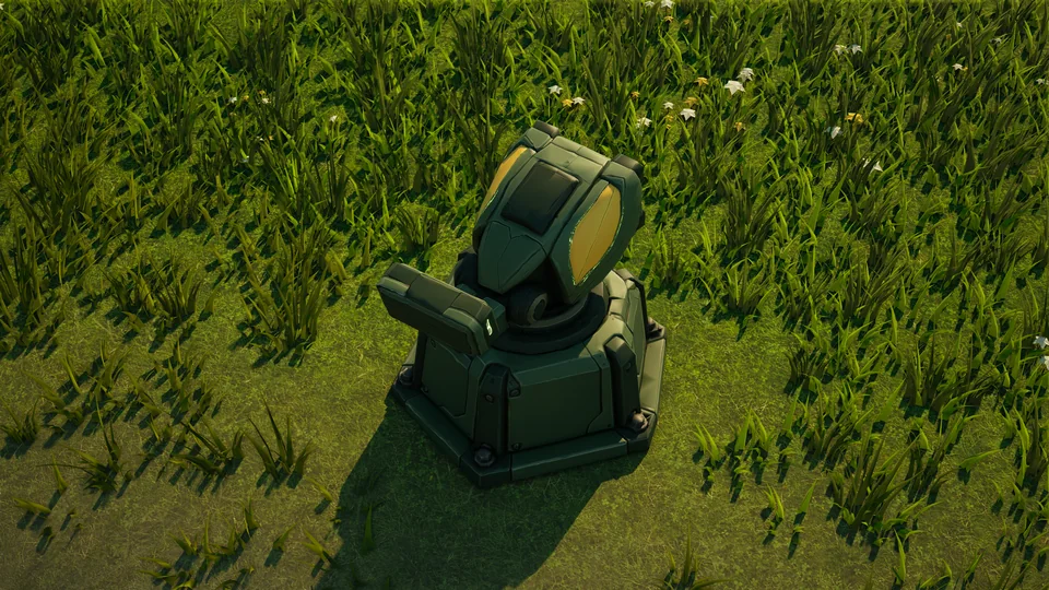 Mossglade Drone catcher standing in Hearthland, viewed from above at a three-quarter angle