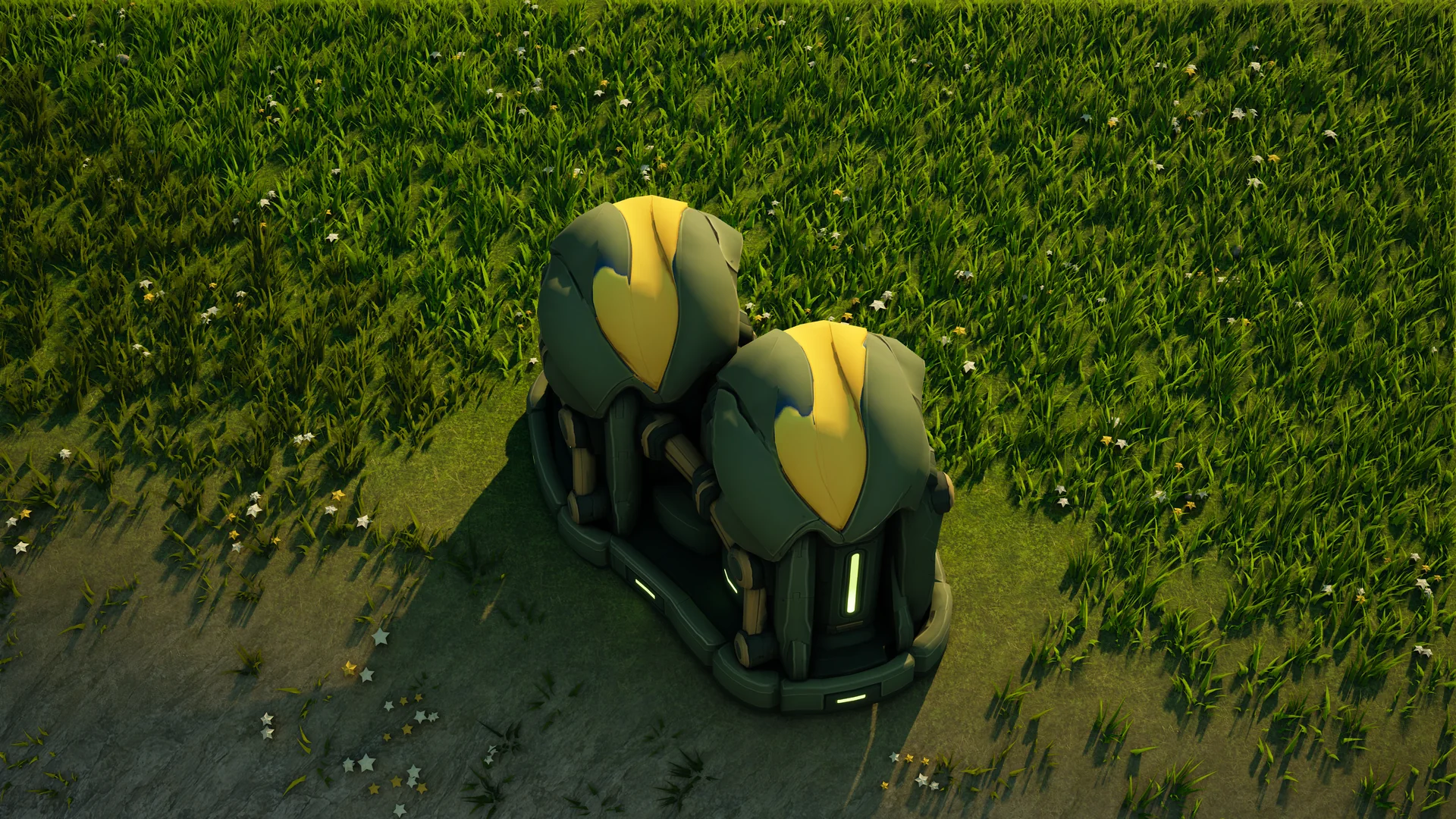 Mossglade Energy storage standing in Hearthland, viewed from above at a three-quarter angle