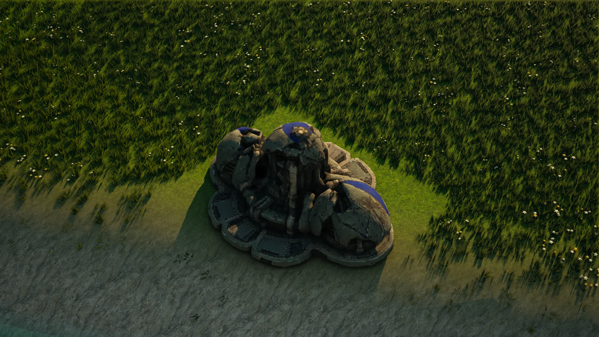 Destroyed Mossglade Energy generator, with collapsed armour and machinery