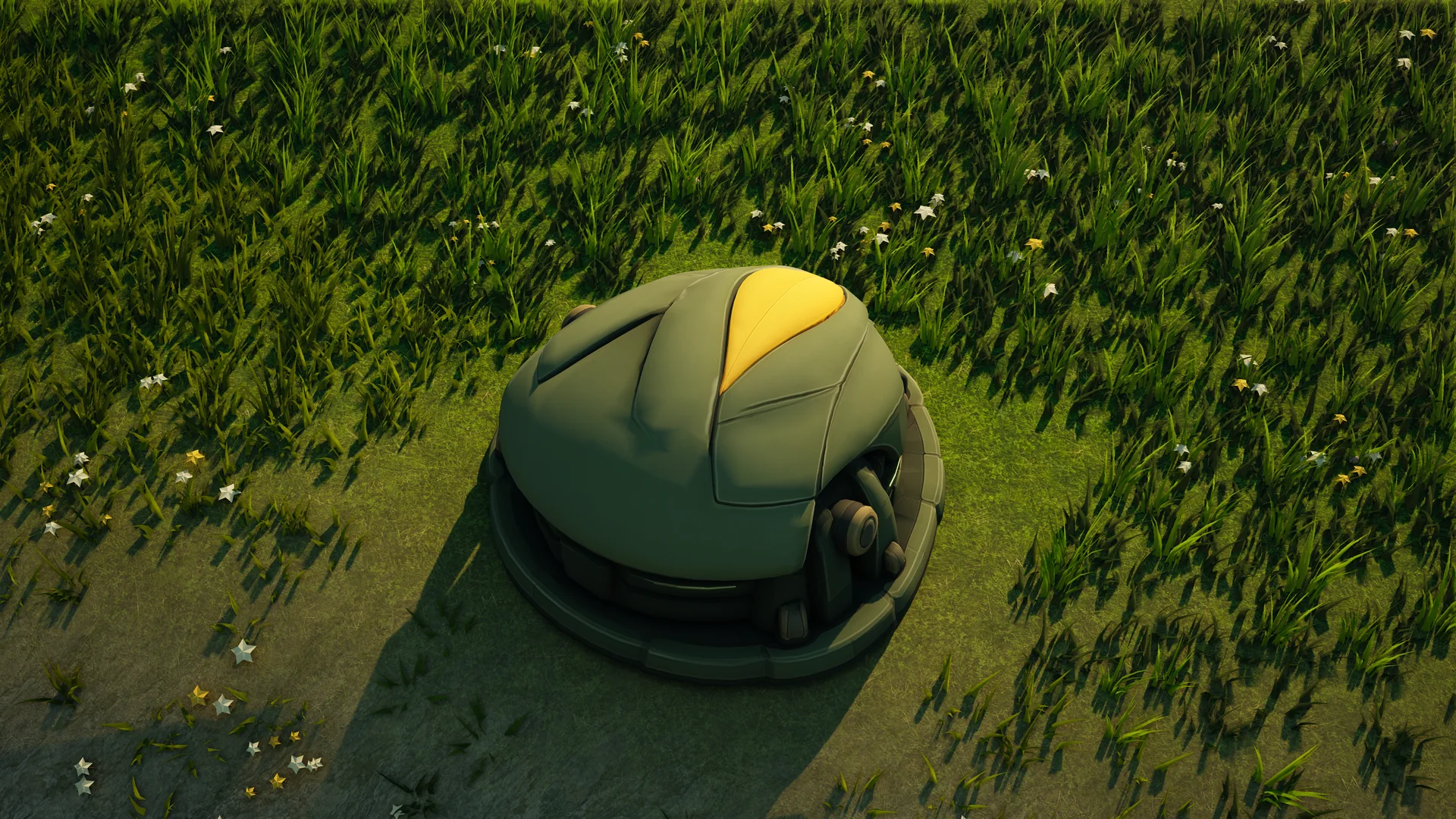 Mossglade Matter storage standing in Hearthland, viewed from above at a three-quarter angle