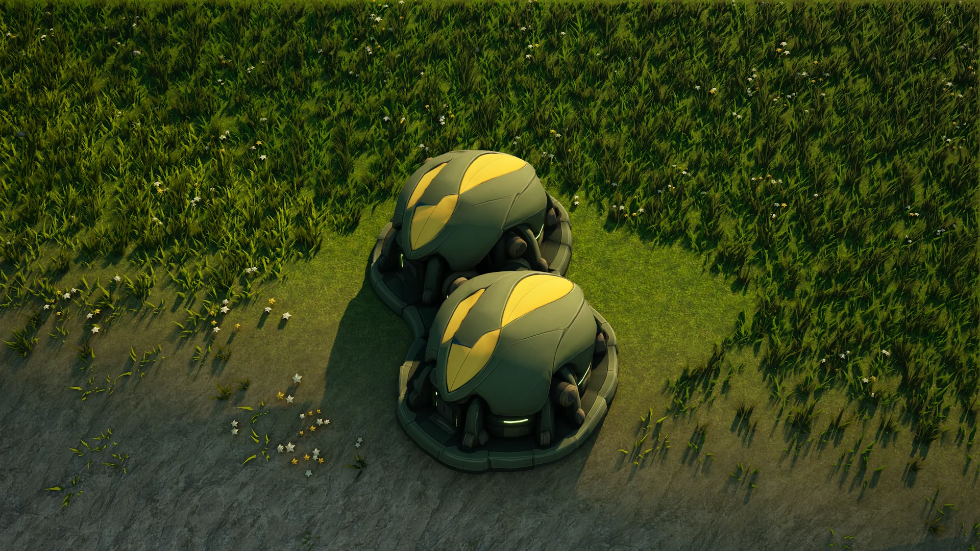 Mossglade Matter storage standing in Hearthland, viewed from above at a three-quarter angle