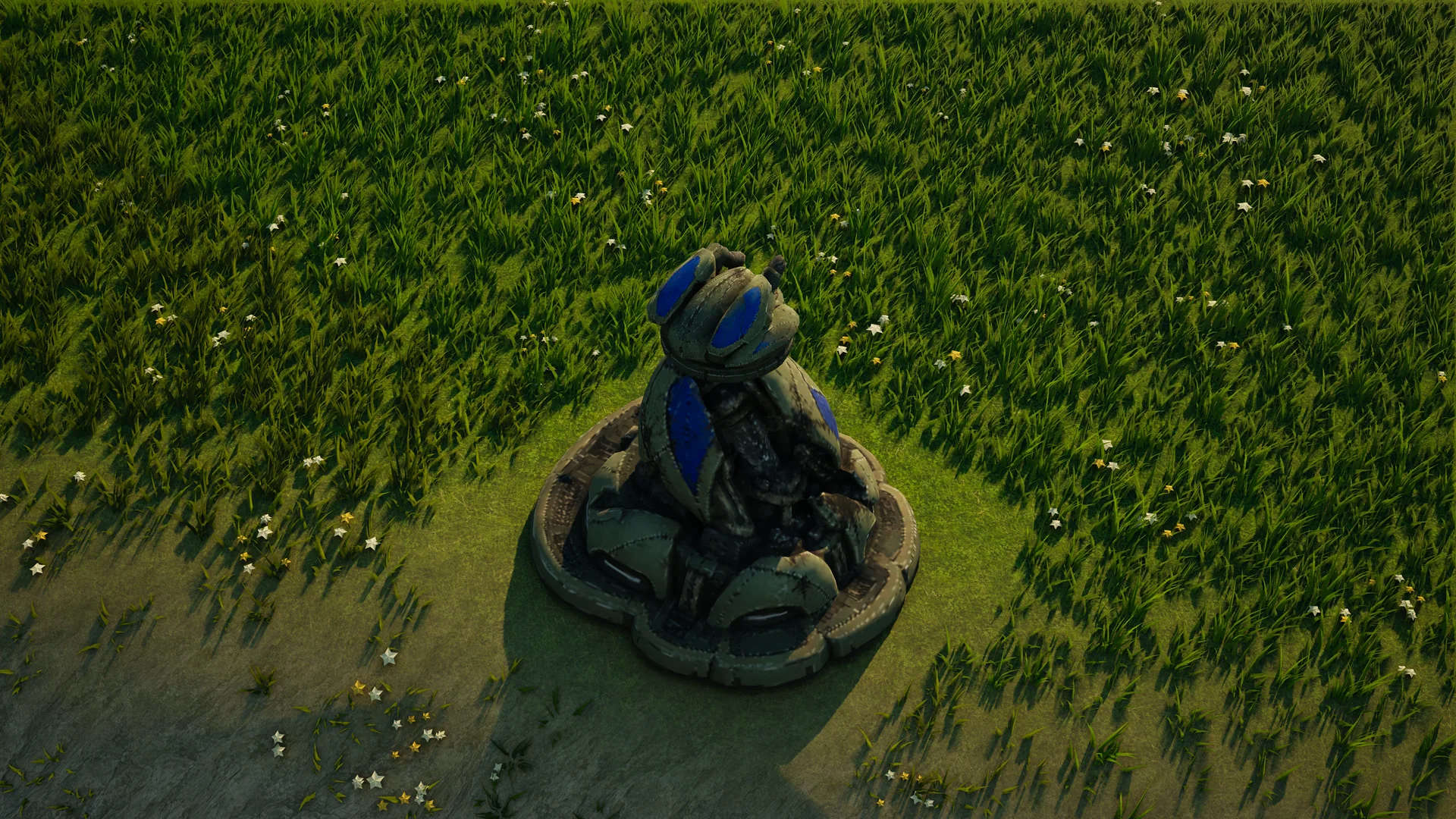 Destroyed Mossglade Petal, with collapsed armour and machinery