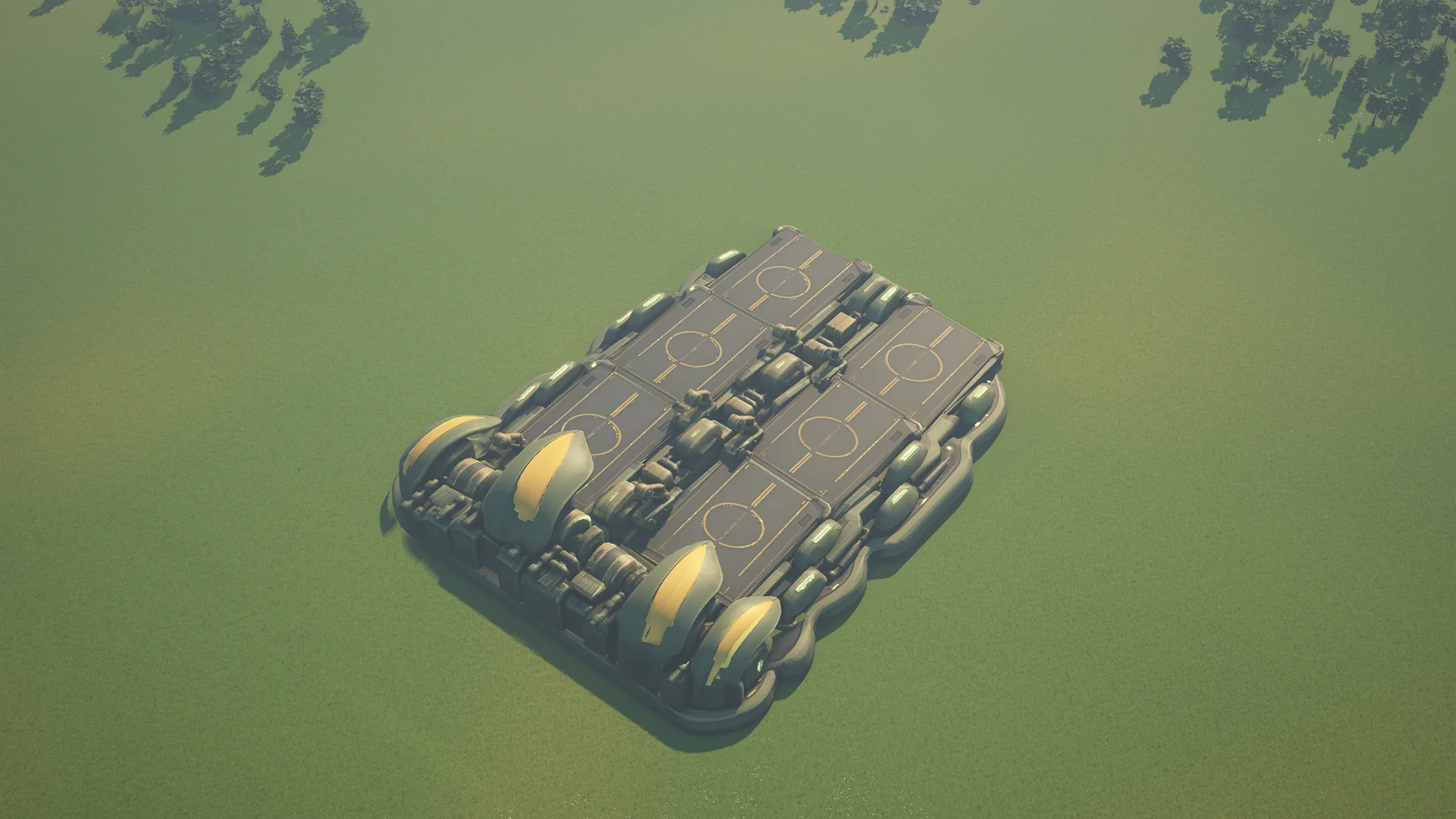 Mossglade Refuelling station standing in Hearthland, viewed from above at a three-quarter angle