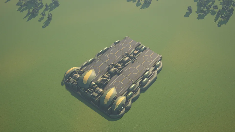 Mossglade Refuelling station standing in Hearthland, viewed from above at a three-quarter angle