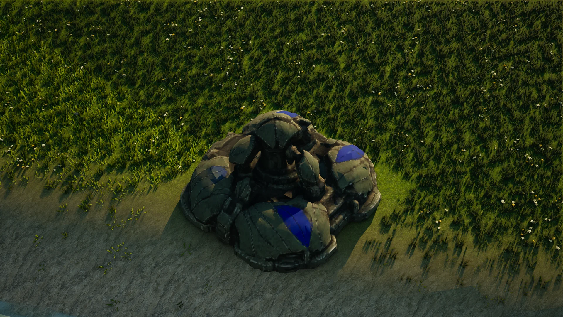 Destroyed Mossglade Shield generator, with collapsed armour and machinery