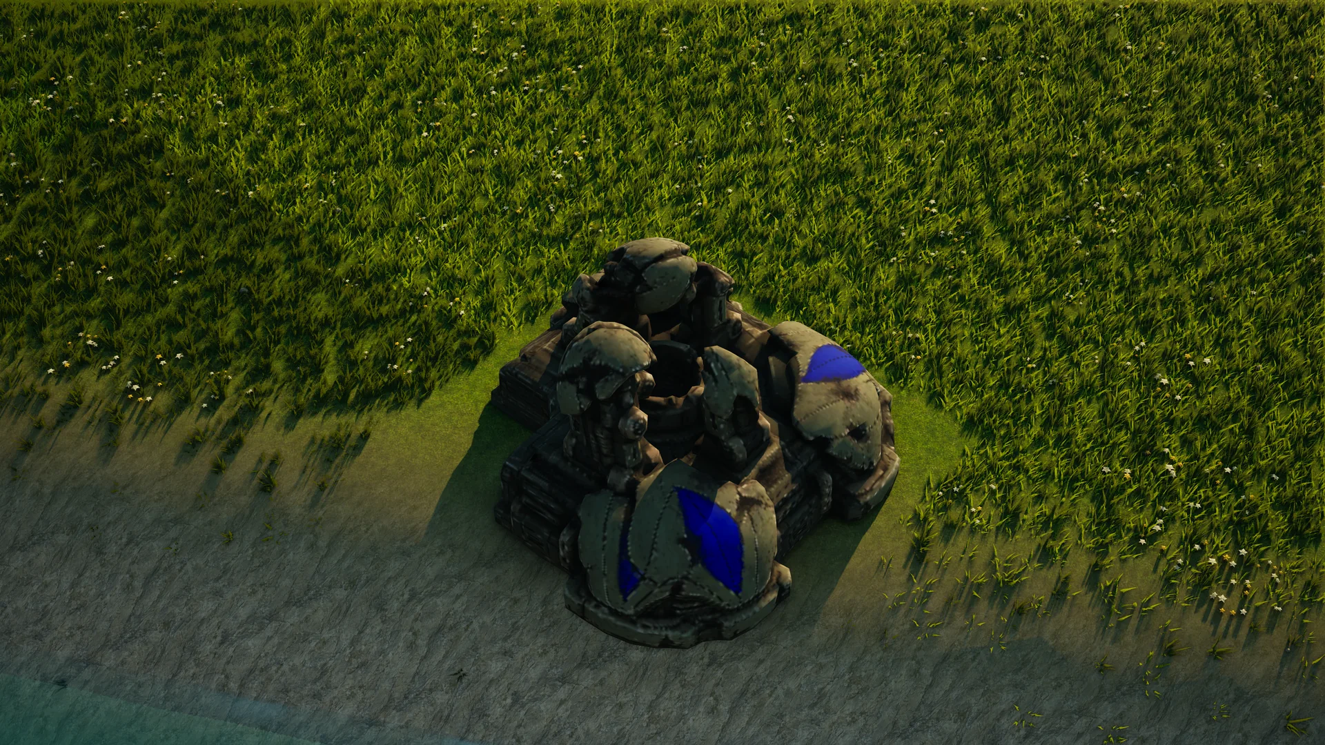 Destroyed Mossglade Shield generator, with collapsed armour and machinery