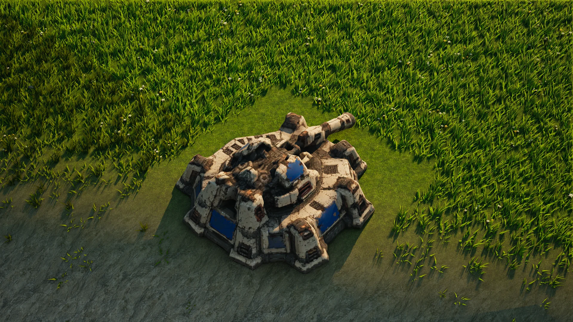 Destroyed Sunhearth Artillery battery, with collapsed armour and machinery