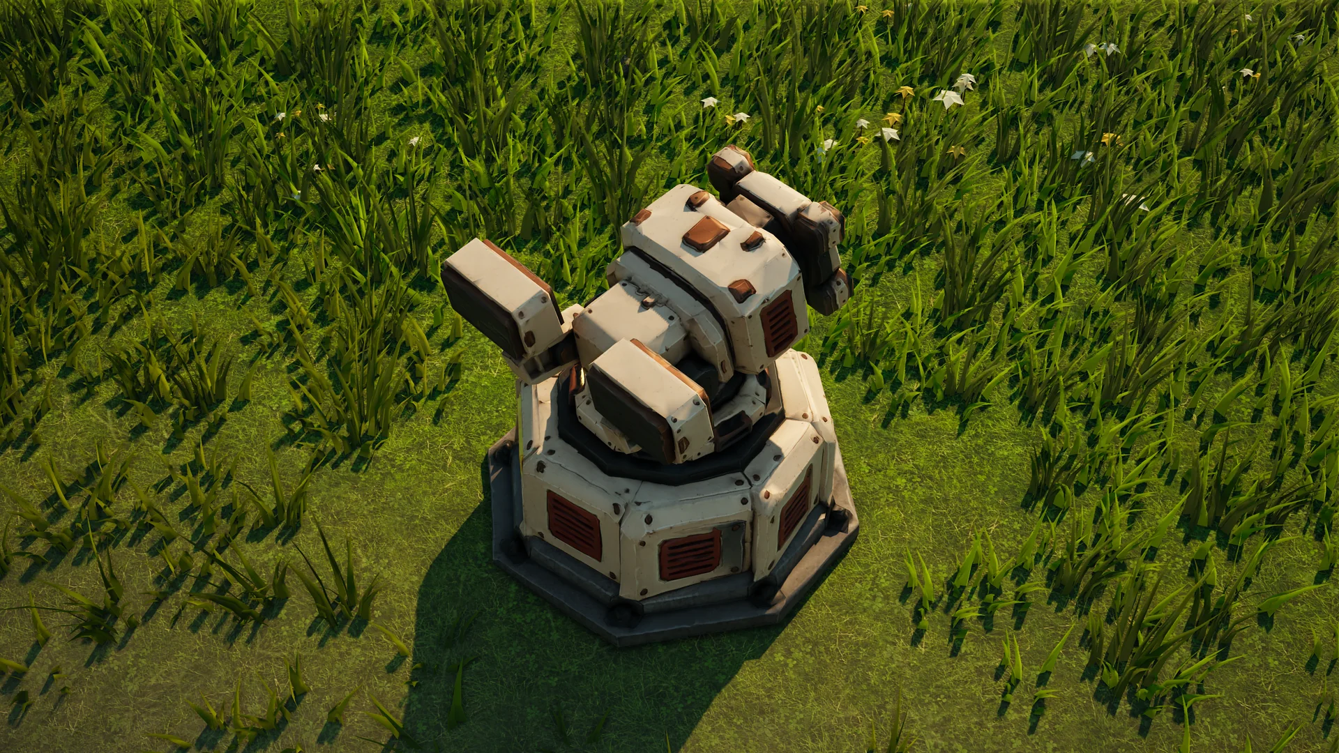 Sunhearth Drone catcher standing in Hearthland, viewed from above at a three-quarter angle