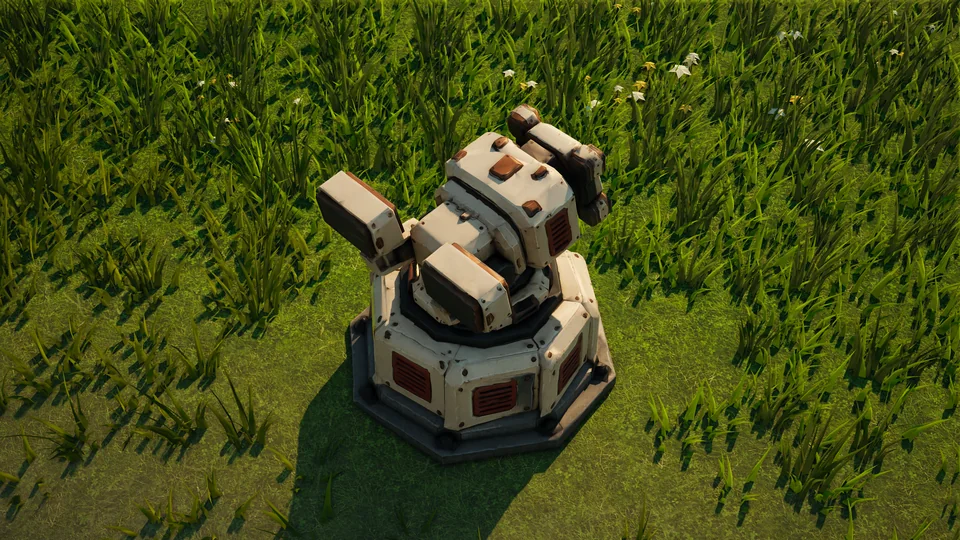 Sunhearth Drone catcher standing in Hearthland, viewed from above at a three-quarter angle