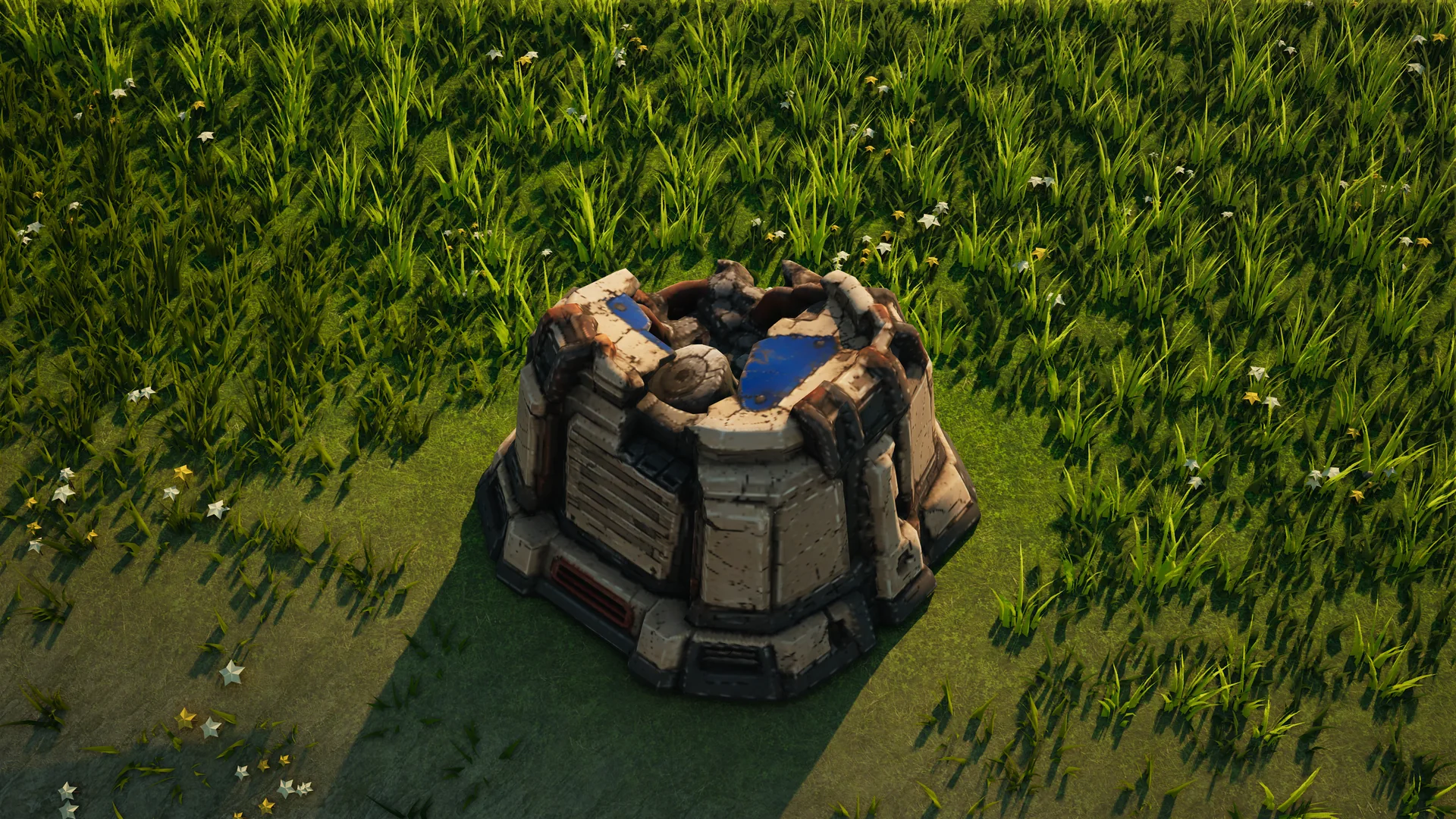 Destroyed Sunhearth Energy storage, with collapsed armour and machinery