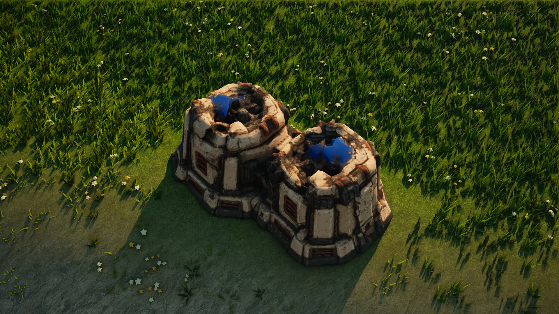 Destroyed Sunhearth Energy storage, with collapsed armour and machinery