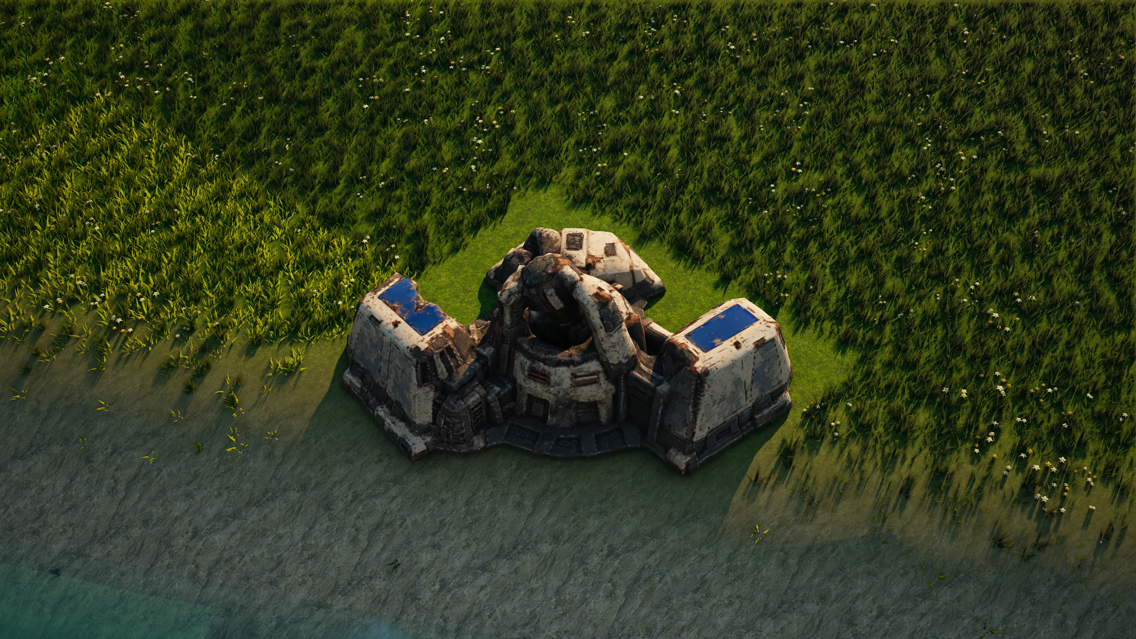 Wrack von Sunhearth Matter extractor, mit eingestürzter Panzerung und Maschinerie
