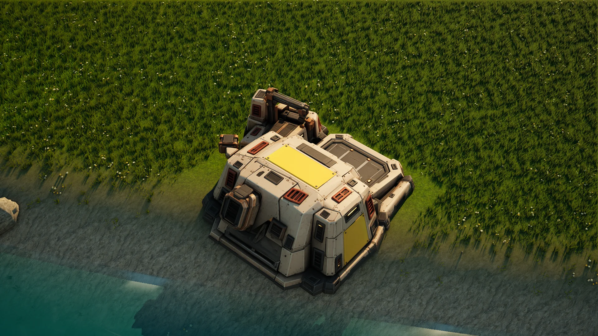 Sunhearth Air factory standing in Hearthland, viewed from above at a three-quarter angle