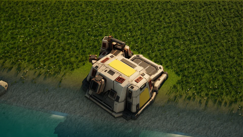 Sunhearth Air factory standing in Hearthland, viewed from above at a three-quarter angle