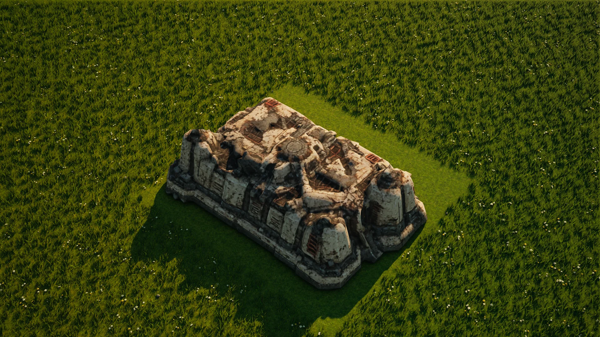 Destroyed Sunhearth Ground factory, with collapsed armour and machinery