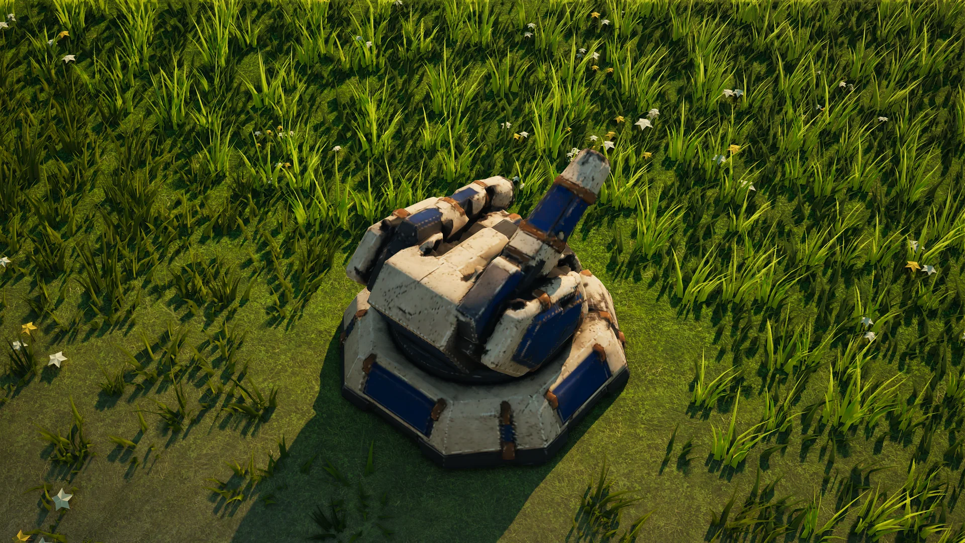 Destroyed Sunhearth Anti-air turret, with collapsed armour and machinery
