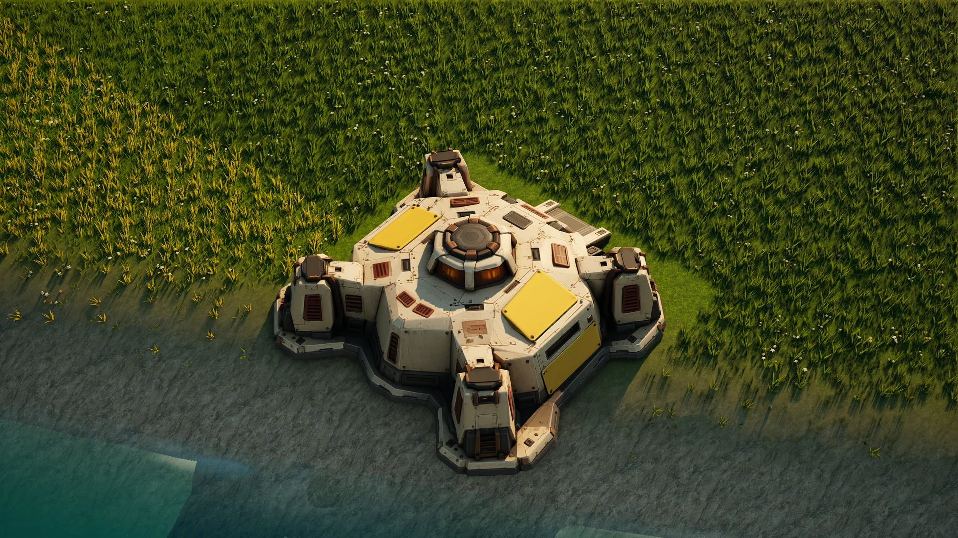 Sunhearth Heartbloom standing in Hearthland, viewed from above at a three-quarter angle