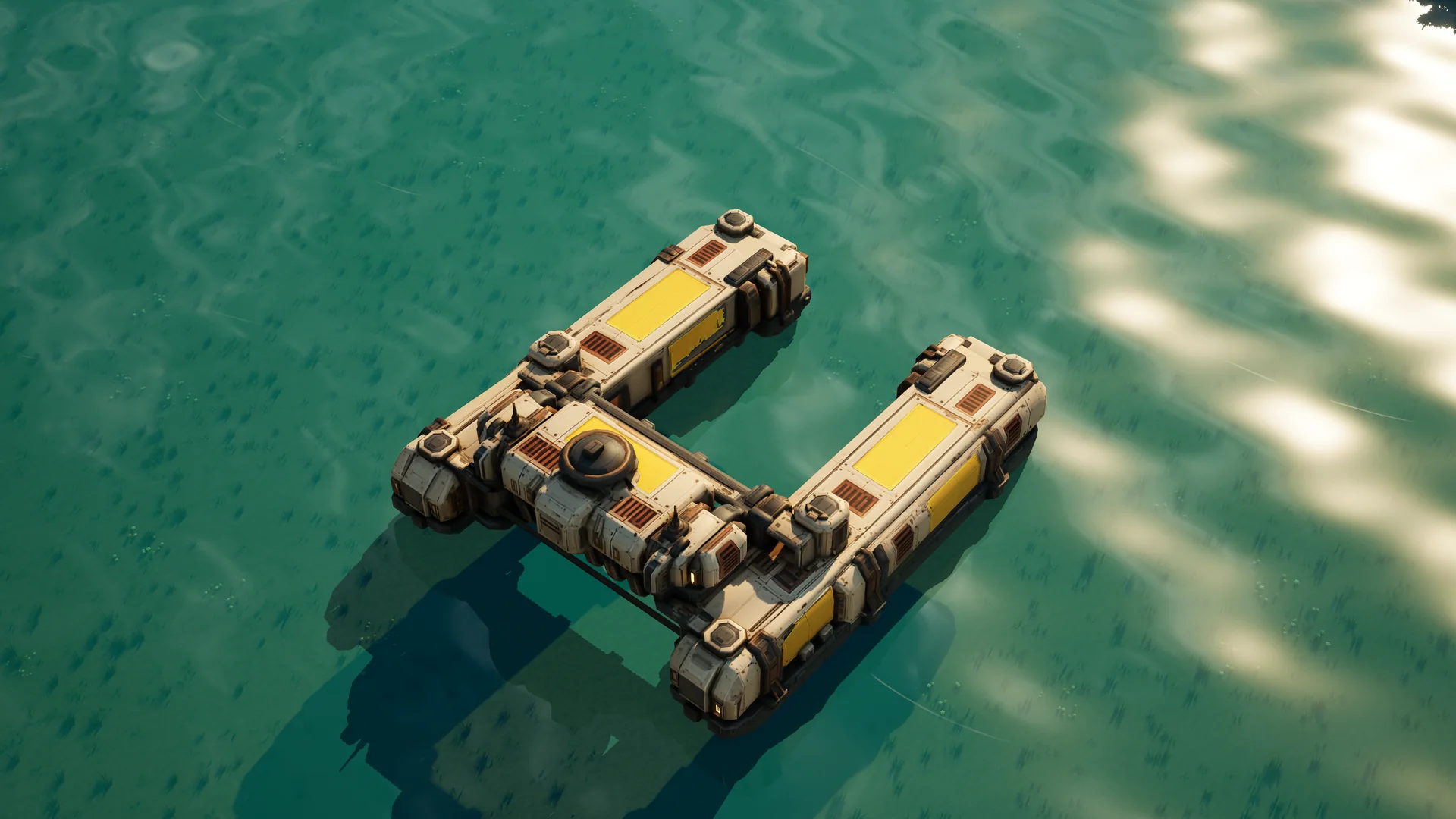 Sunhearth Naval yard standing in Hearthland, viewed from above at a three-quarter angle