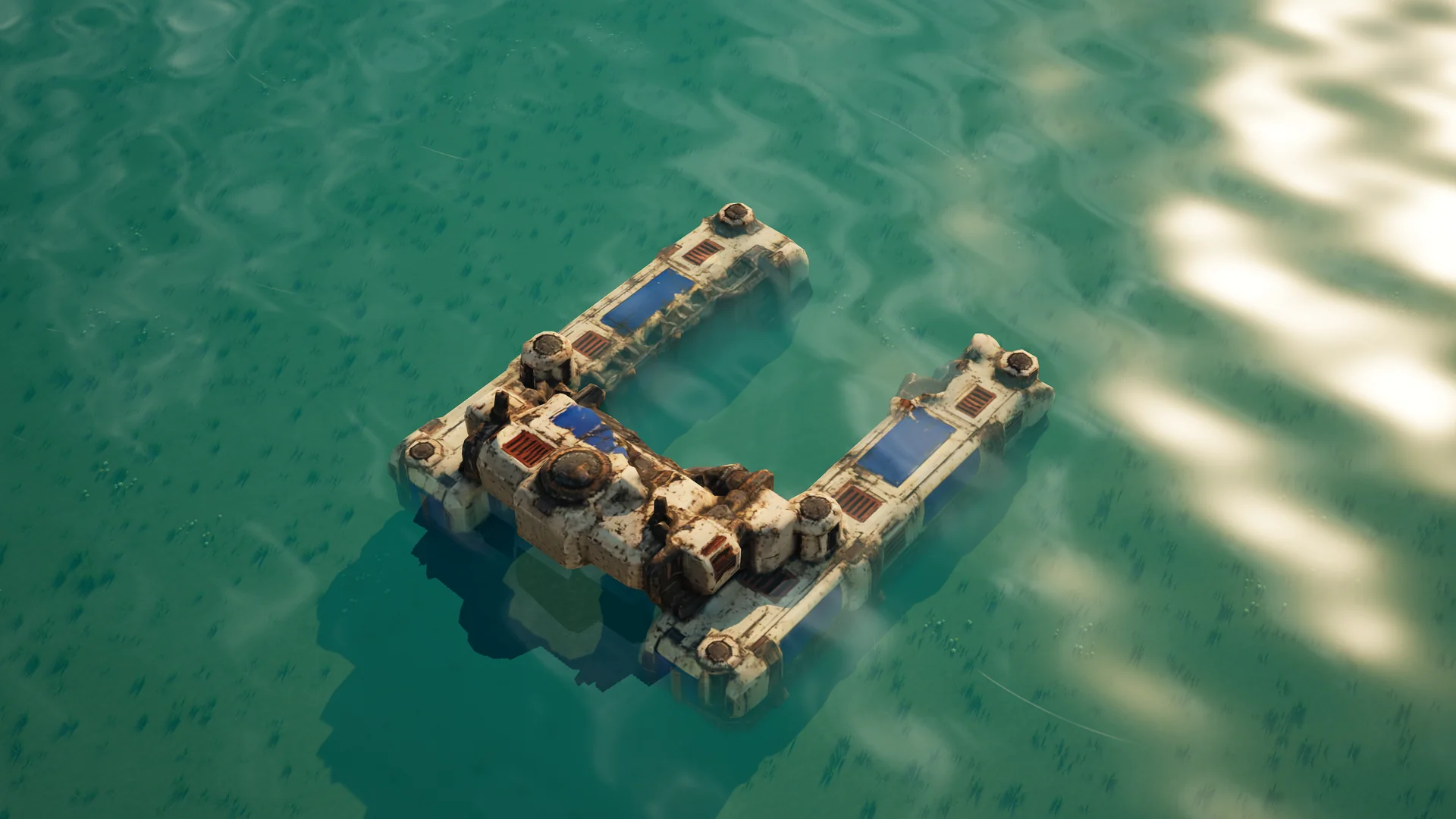 Destroyed Sunhearth Naval yard, with collapsed armour and machinery