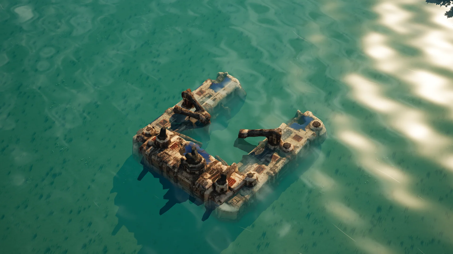 Destroyed Sunhearth Naval yard, with collapsed armour and machinery