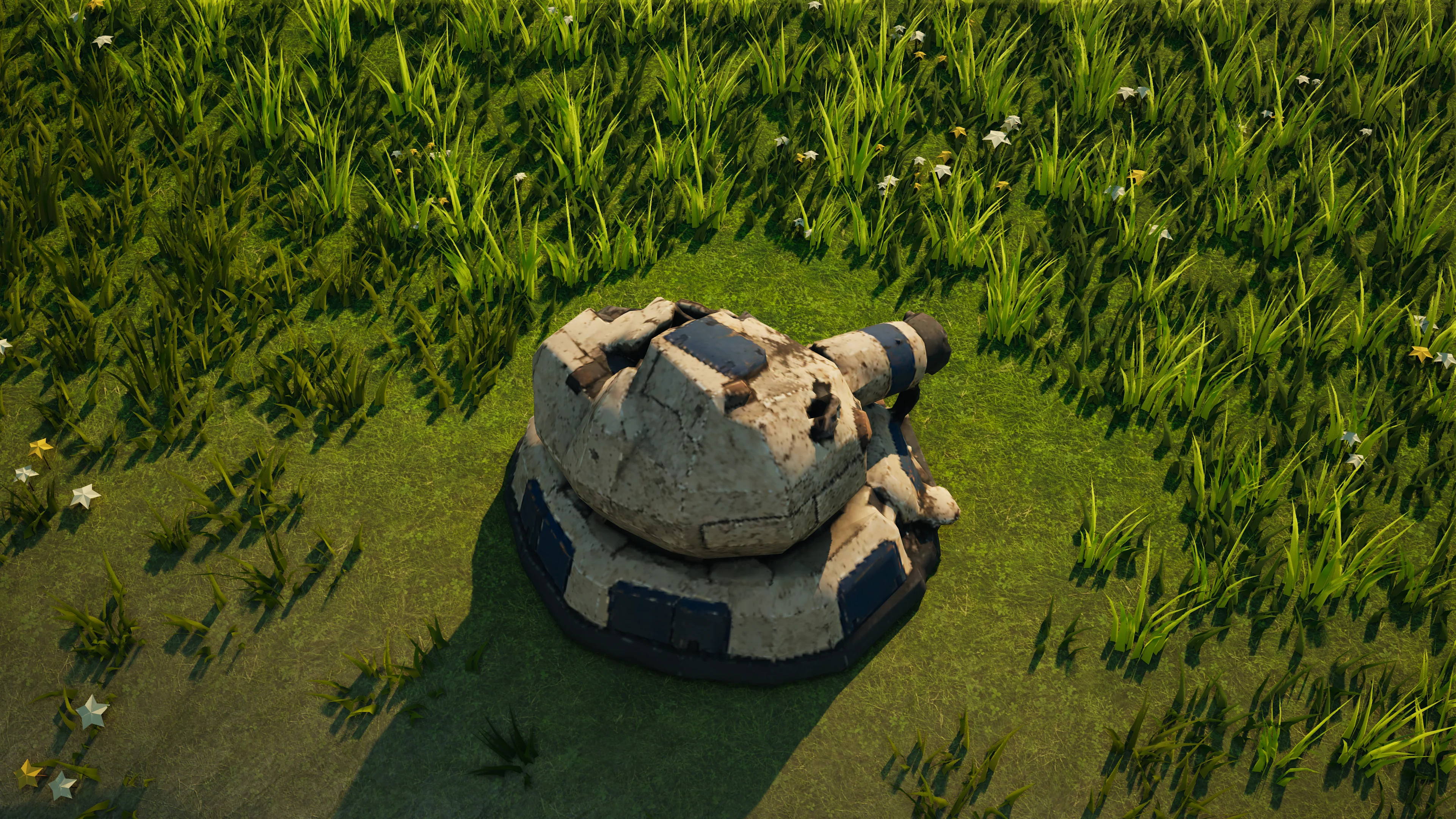 Wrack von Sunhearth Point-defense turret, mit eingestürzter Panzerung und Maschinerie