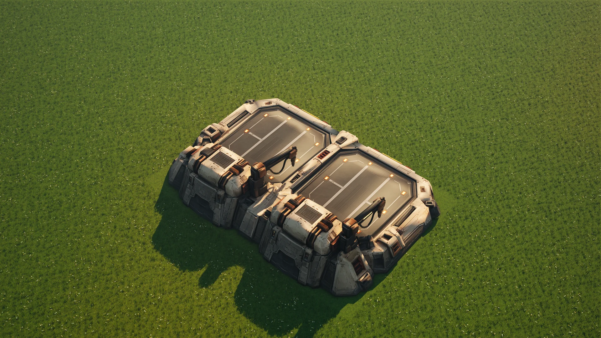 Sunhearth Refuelling station standing in Hearthland, viewed from above at a three-quarter angle