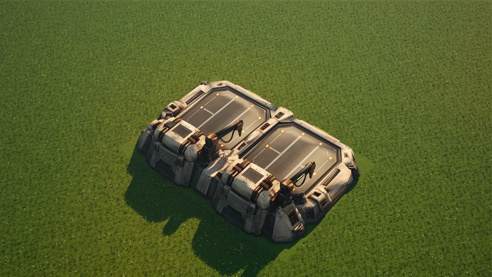 Sunhearth Refuelling station standing in Hearthland, viewed from above at a three-quarter angle