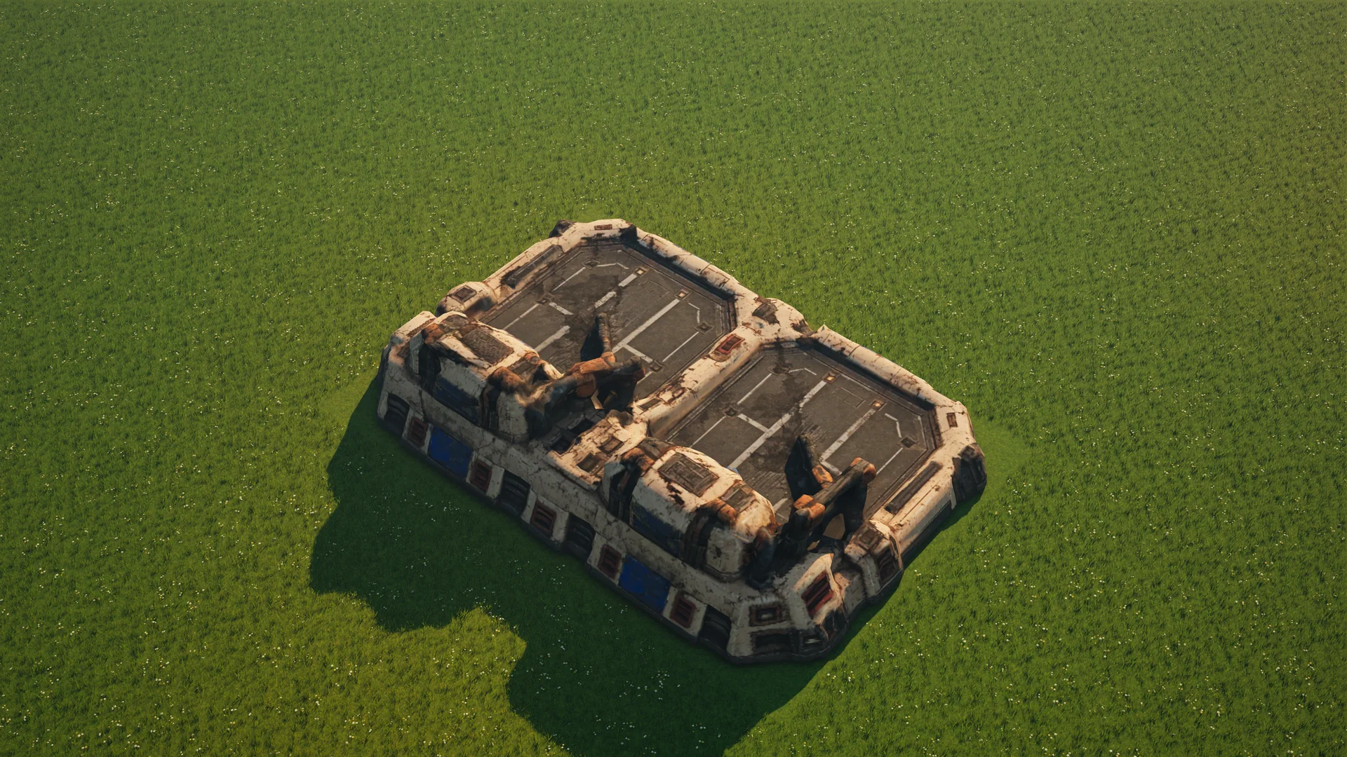 Destroyed Sunhearth Refuelling station, with collapsed armour and machinery